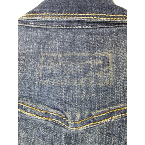 Zenim Denim Jacket Womens XL Blue Dark Wash Peplum Embroidered Contrast Stitch - Picture 14 of 16